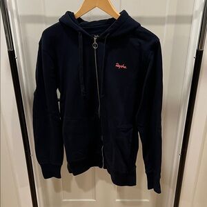 Rapha Navy Hoodie with Pink Logo
